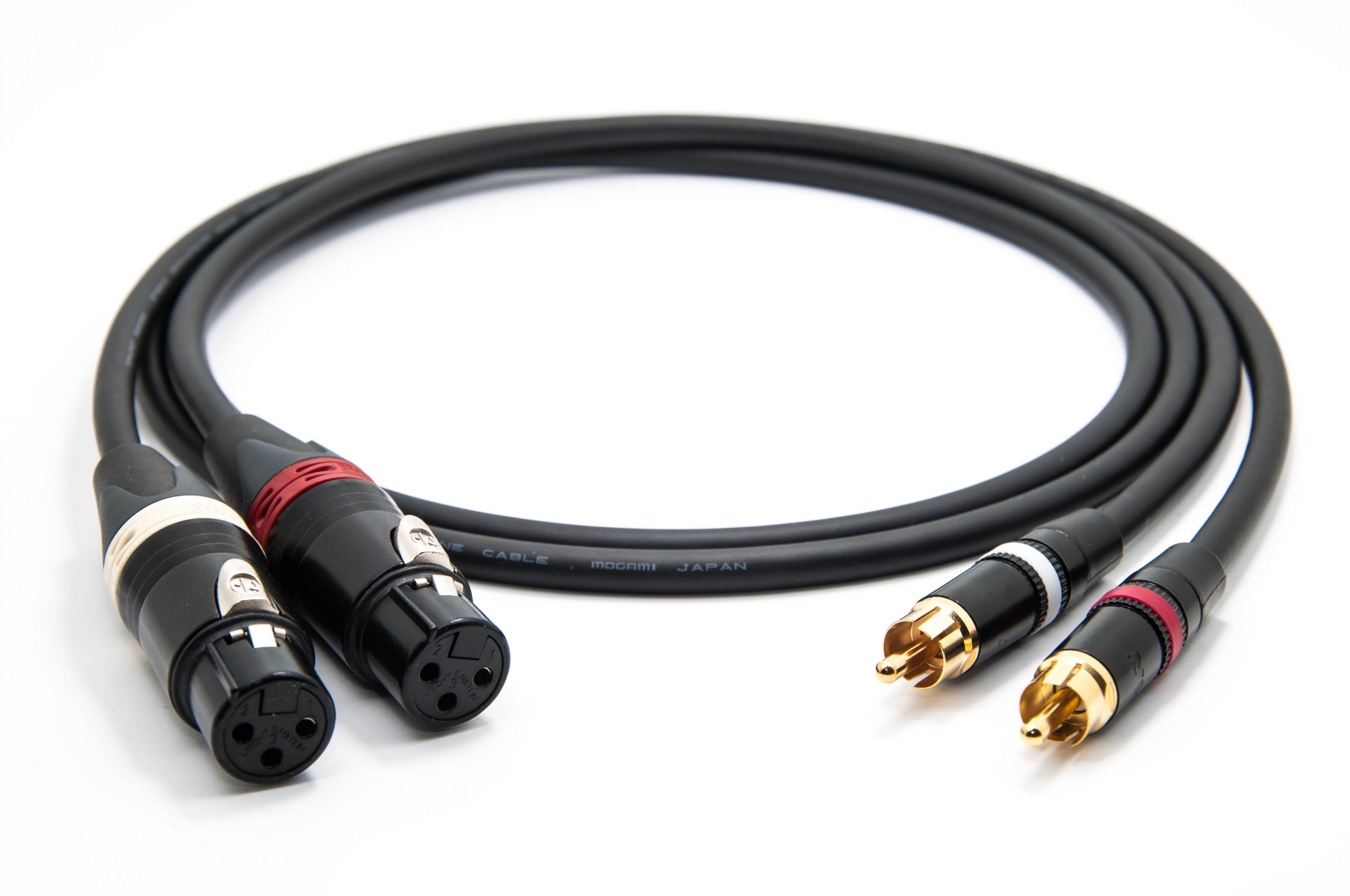 2 Foot Directional Quad High-Definition Audio Interconnect Cable Pair CUSTOM MADE By WORLDS BEST CABLES using Mogami 2534 wire and Neutrik-Rean NYS Gold RCA Connectors